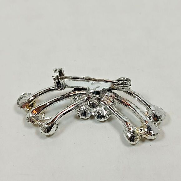 VTG Art Deco Silver Tone Metal Glass Rhinestone Cluster Brooch Lapel Pin Flower - Picture 13 of 16